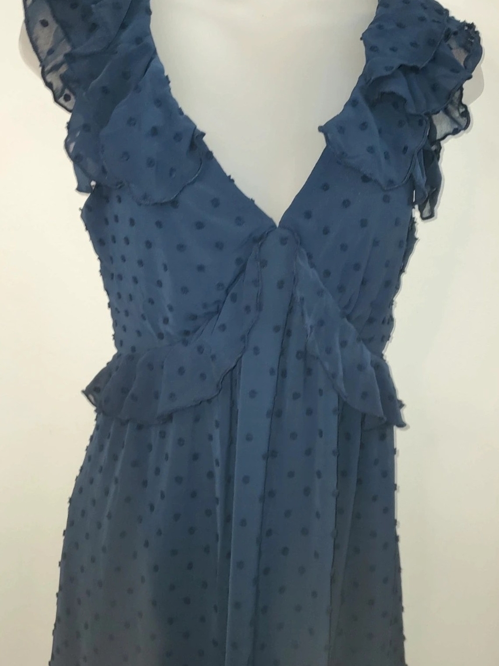 NWT Trixxi Navy Blue V-Neck Top Ruffle Trim Tie Back Dress